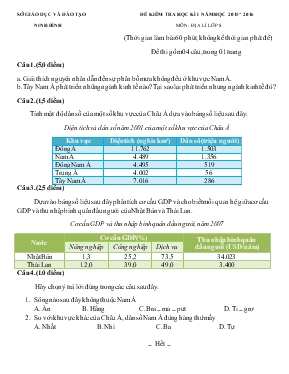 Đề kiểm tra học kì I năm học 2015  2016 môn địa lí lớp 8